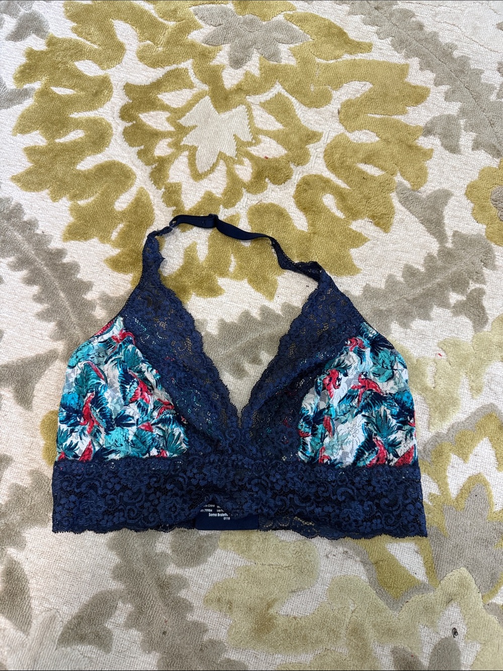 Soma Navy Lace Bralette with Teal & Coral Tropical Print